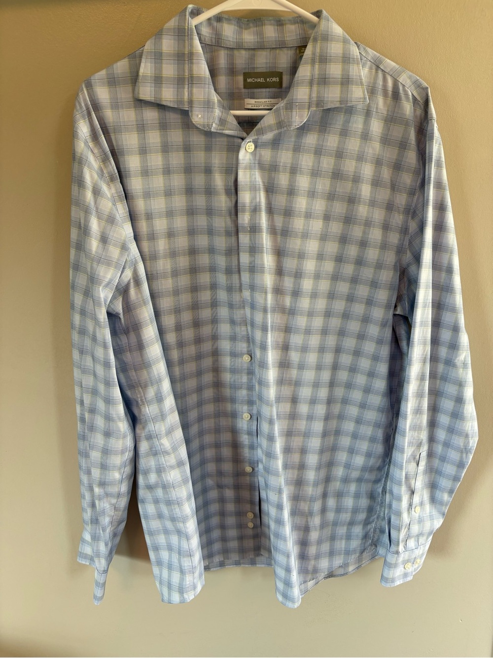 Michael Kors Men's Blue and White Plaid Dress Shirt